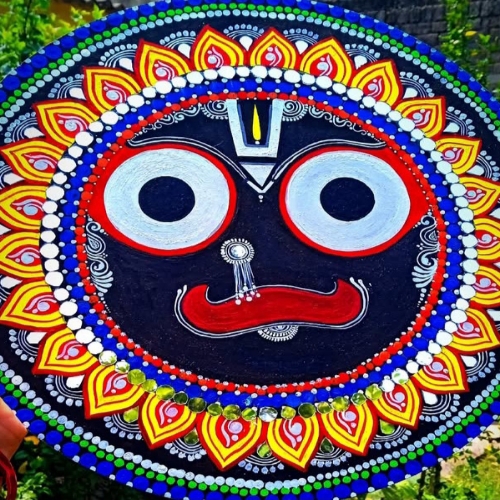 Craftify Round Jagannath Lippan Mirror Art(12x12)