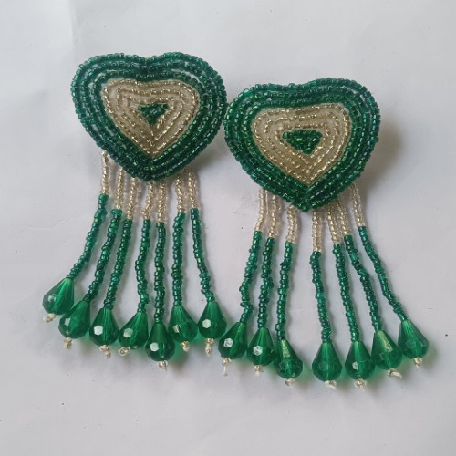 Handmade Trending Bidded Earring Heart Shaped Green Colour