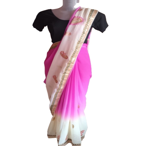 Two Tone Georgette Pink Sarees with Blouse