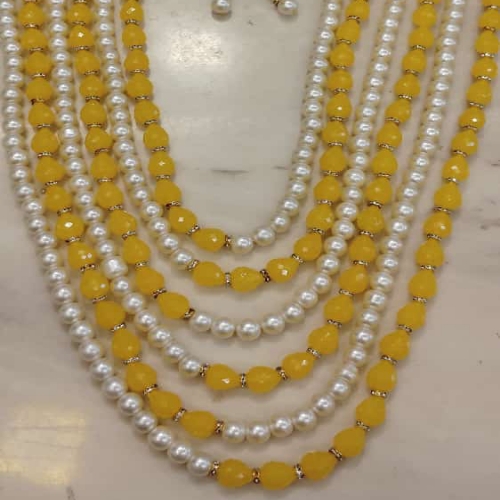 Royal yellow 6 layer premium quality pearl necklace set