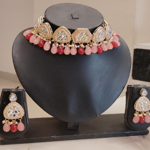 Minakari necklace set baby pink and dark pink colour 299 only